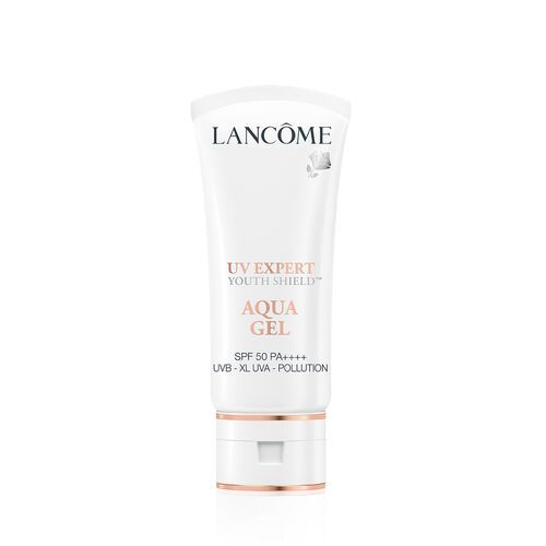 LANCÔME UV Expert Youth Shield™ Aqua Gel SPF50 PA++++ HK$410 | 30ml。 水润清爽配方，改善因紫外线而引致的肌肤缺水，同时对抗因污染而导致的肌肤氧化及过剩油脂分泌，用作妆前打底也适合。