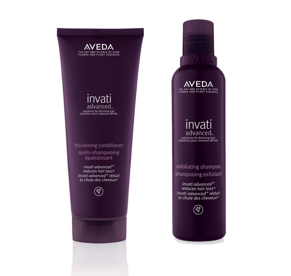 AVEDA invati advancecd 头皮净化洗髮水及强韧髮质护髮素：有效洁净，缔造轻盈滋润头髮。散发天然草本香味，是她使用了很长时间的洗头及护髮产品。