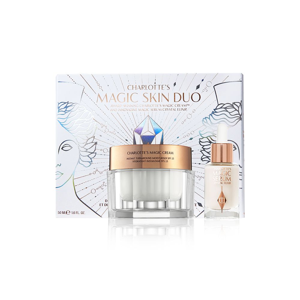 CHARLOTTE’S MAGIC SKIN DUO魔法护肤⼆重奏套装 HK$790|包括：Charlotte’s Magic Cream魔法⾯霜50mL & Charlotte’s Magic Serum Crystal Elixir魔法⽔晶能量精华旅行装