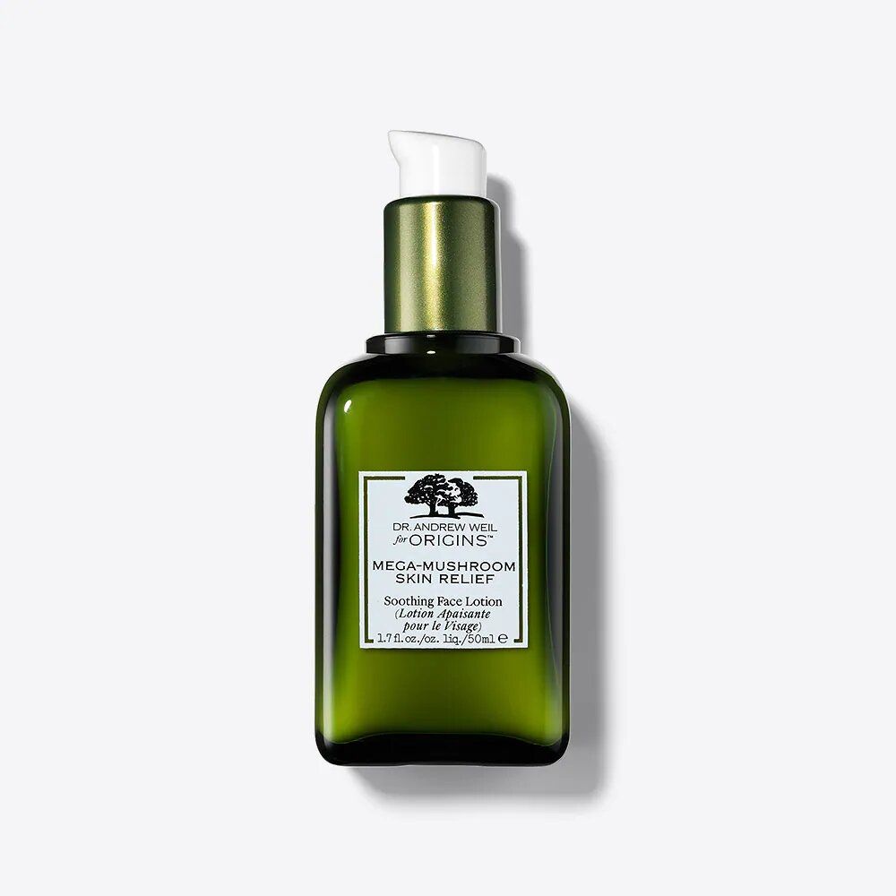 收毛孔产品推介5：ORIGINS Mega-Mushroom Skin Relief Face Lotion 售价HKD$620│容量50ml 蕴含沙棘果、经典灵芝菇菌配方及草本「扑火」成分，不但有效提升肌肤活力及紧緻肌肤，更可以即时纾缓敏感肌肤，预防敏感炎癥等问题。另外加入小麦麸、橄榄及向日葵籽萃取3款天然保湿成分，让肌肤深层也能进行彻底的保湿。