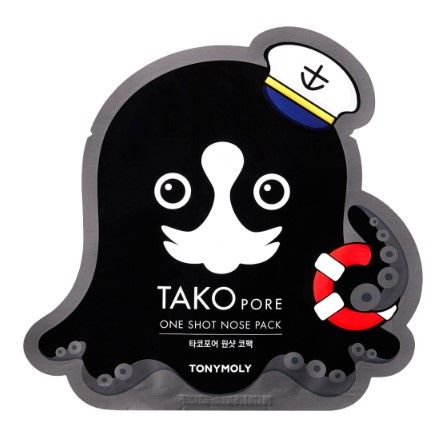 TONYMOLY TAKO毛孔管理超强黑头鼻贴 (HK$18)：TONYMOLY的黑头贴成分含有死海盐、海底泥和Anti Sebum P等成分，能有效去除粉刺以及收细毛孔，加上这款剪裁除了鼻头外，连眉心部分也能涵盖，能大範围清洁肌肤。