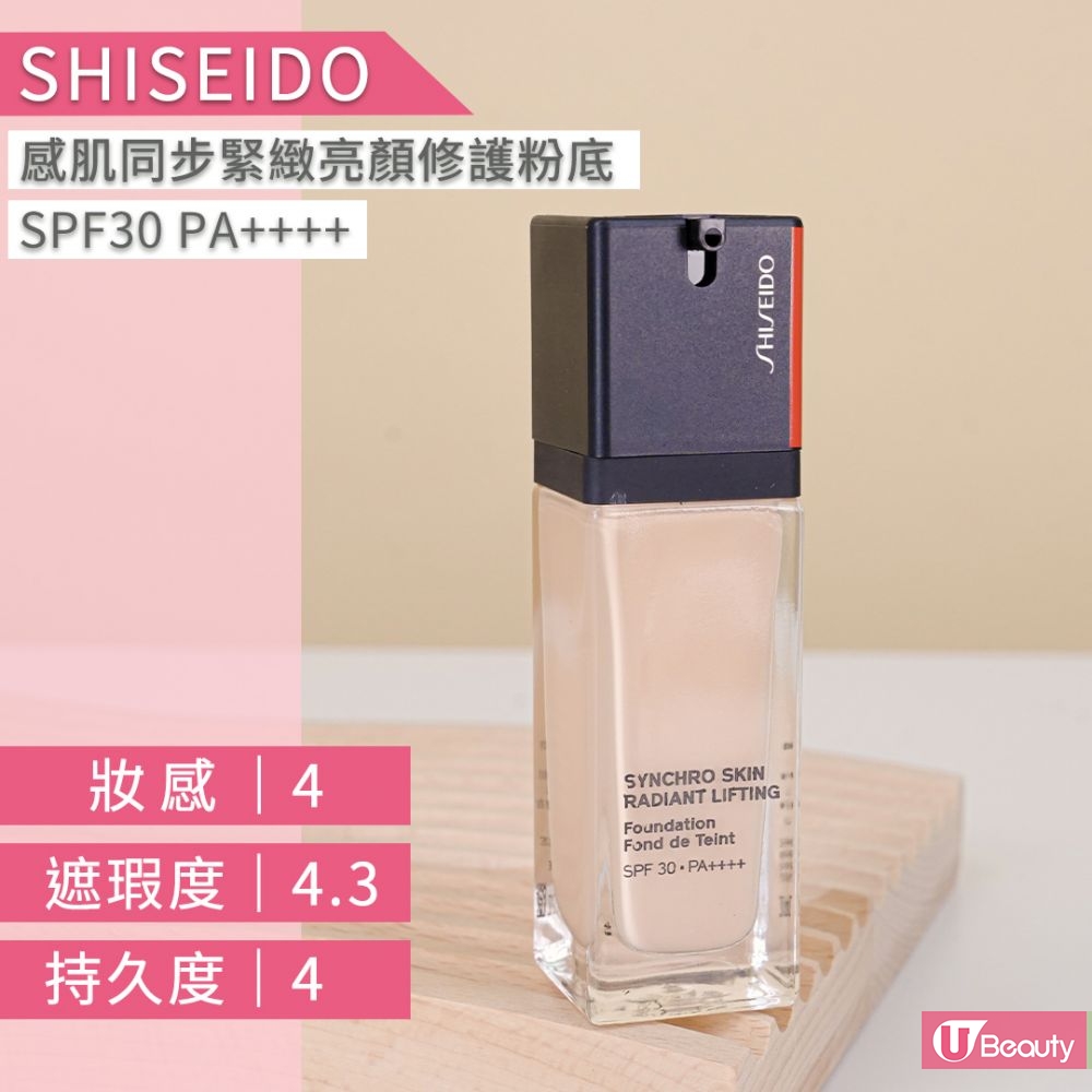 5. SHISEIDO SYNCHRO SKIN 感肌同步紧緻亮颜修护粉底 售价 HK$390 / 30ML (#210) 长效持妆，妆感自然不厚重，不易沾口罩。遮瑕度表现理想，不黯沉、不卡纹，除了叠加涂抹能遮盖黑眼圈等瑕疵，亦有修饰淡纹效果。