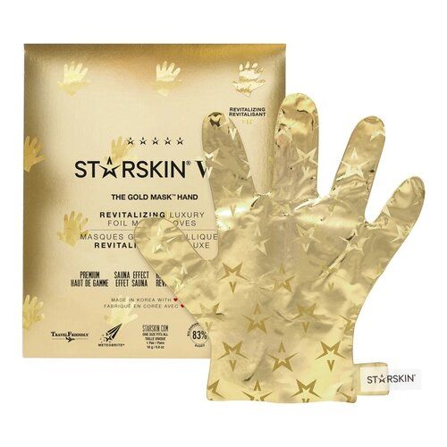 【STARSKIN THE GOLD MASK™ HAND REVITALIZING HAND MASK 售价HKD$120│容量1 Pair】若你的双手正处于长期乾燥、龟裂状态，这款手膜便适合你。它蕴含丰富的保加利亚玫瑰、乳木果油成分，能迅速滋润双手，而外层的保护膜则可加强温暖效果，让精华液更容易被肌肤吸收，如同帮双手做了Treatment一样，使双手变得柔软细嫩！