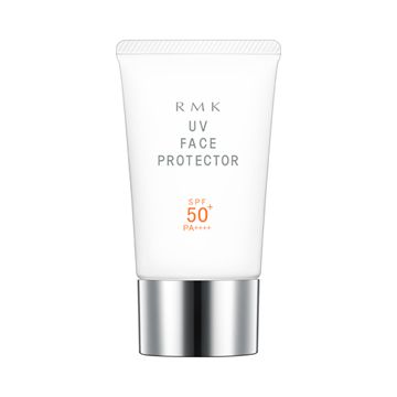 RMK UV FACE PROTECTOR 50水漾防晒霜 SPF50+ PA++++ ｜HK$ 280/50g 质感水漾顺滑，含有矿物质酵母、甘草酸、小蜜桃精华、β胡萝蔔素、蜂皇浆精华等保湿成分。能阻隔UV-B、 UV-A，滋润乾燥皮肤。