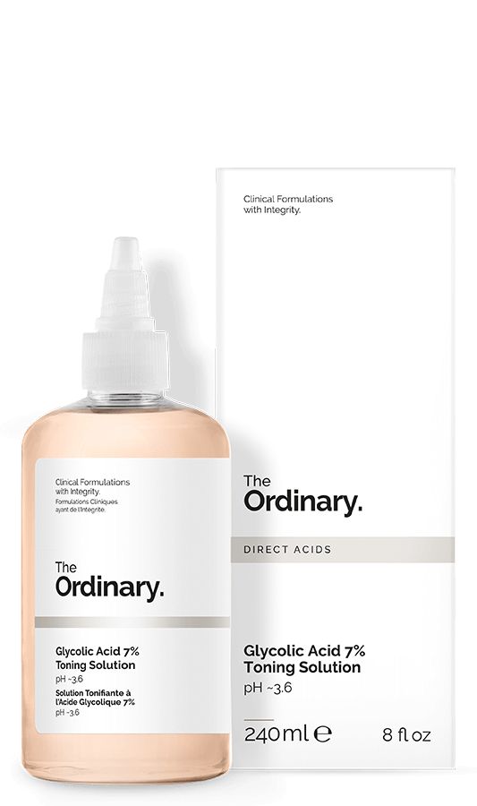 【The Ordinary. Glycolic Acid 7% Toning Solution (售价以官方为準)】 加入甘醇酸、塔斯马尼亚胡椒莓果、芦荟和人参成分，有效温和去角质。 ｜适合肤质︰油性、混合性肤质｜特点︰有效改善肌肤光泽