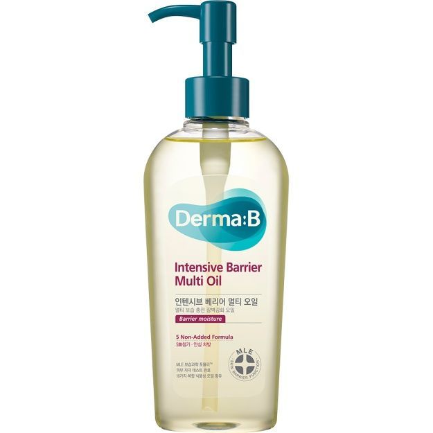 Derma.B Intensive Barrier Multi Oil (205ml | 售价：₩15,000) 多功能精华油，可用于身体及脸部肌肤、指甲、头髮部位，具有保湿、舒缓和修复作用。可代替硅油作为护髮精华油，适合极端损伤头髮，建议在晚上或乾髮时使用。