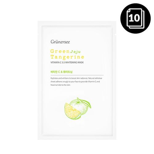 Grunersee Green Jeju Tangerine Vitamin C 5.5 Whitening Mask｜US$17/10片：面膜含有青柠维他命c成分，有效美白肌肤，是不少韩国女生都推介的平价美白面膜之一！