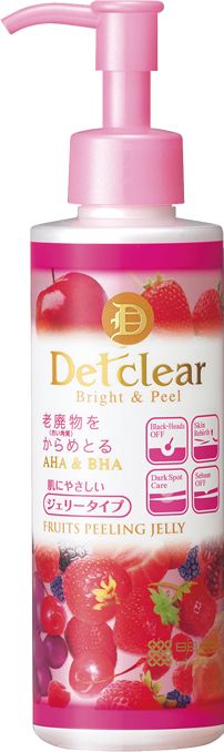 【明色 Delclear Fruit Peeling Jelly 混合莓果香 (日元1,000円连税)】 植物性BHA(柳树皮提取物)配合水果AHA(水果复合物mb)，温和洁净肌肤。 ｜适合肤质︰所有肤质｜特点︰BHA、AHA成分帮助软化角质