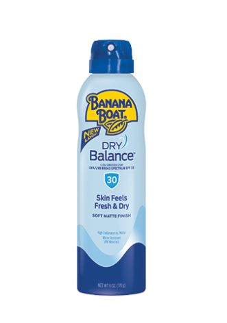 BANANA BOAT DRY Balance Sunscreen Spray SPF30/50+ PA++++ 喷雾有80分钟防水功能，可用如日常或水上活动，含有控油成份，带来轻盈雾面的感觉。