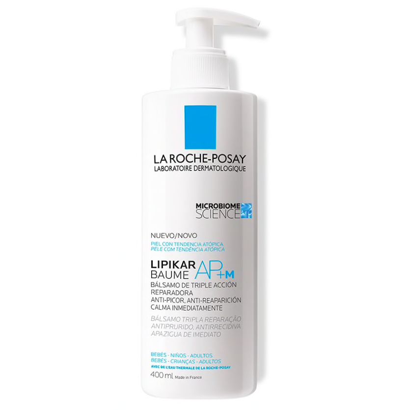 LA ROCHE-POSAY LIPIKAR AP+M 全效抗敏修护霜 (抗痕配方) ($320/400ml)：修护霜含水丝透明益菌萃取﹑乳木果油及MICRORESYL天然活性成份，能有效平衡肌肤水分，以及巩固皮肤屏障，而且质地清爽，使用后不会黏腻。