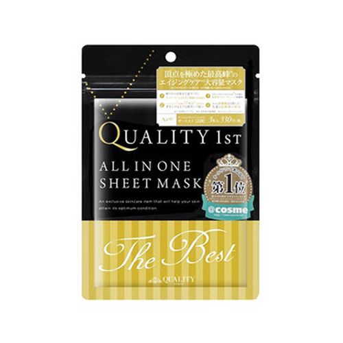 Quality 1st All In One Sheet Mask The Best 售价 330日元 | 容量3片。 曾在日本杂誌《LDK》保湿面膜实测中拿下第一位！一块达至保湿、抗皱及美白功效，成分高质且有效，面膜纸亲肤贴面，易于使用，使用感更达到5星好评。