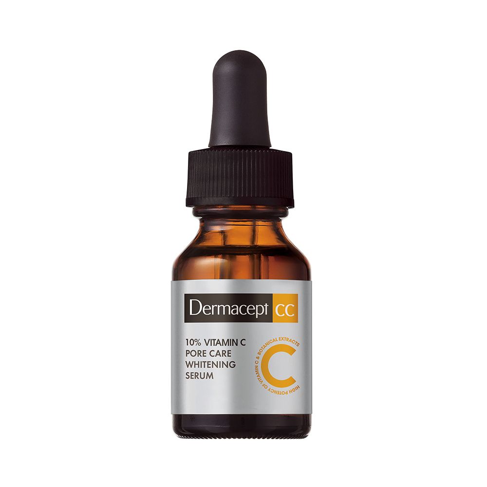 Dermacept CC 维他命C10草本零毛孔美白精华 售价：HK$350 | 容量：15ml。 产品蕴含10%纯维他命C，糅合维他命C衍生物等5大天然草本精华，平衡油脂分泌，美白抗氧化同时疏通细緻毛孔。有效预防黑头暗粒，尤其适合用于毛孔粗大及暗哑粗糙部位。